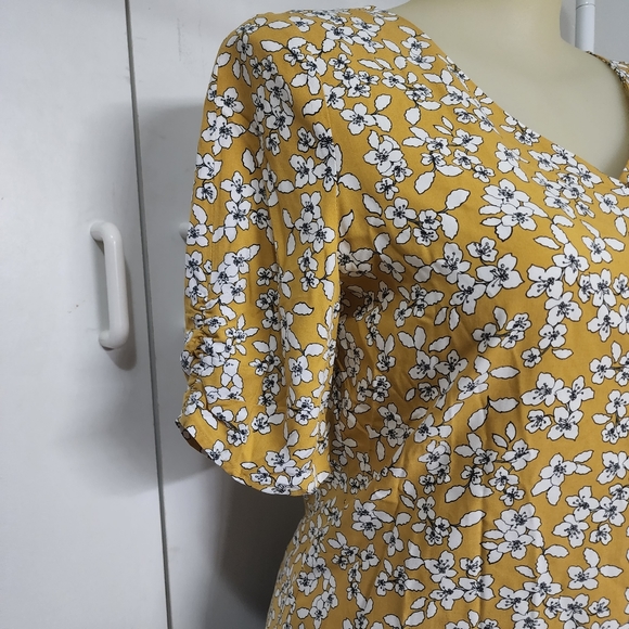 Aus12 Jacqui E Yellow White Floral Front Button Up Short Sleeve Blouse - Picture 11 of 16